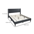 Jeo Queen Size Bed- Geometric Stitched Charcoal Gray Burlap Upholstery