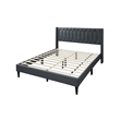 Jeo Queen Size Bed- Geometric Stitched Charcoal Gray Burlap Upholstery