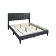 Jeo Queen Size Bed- Geometric Stitched Charcoal Gray Burlap Upholstery