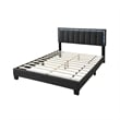 Zemo Queen Size Bed- LED Headboard- Charcoal Gray Wool Upholstery