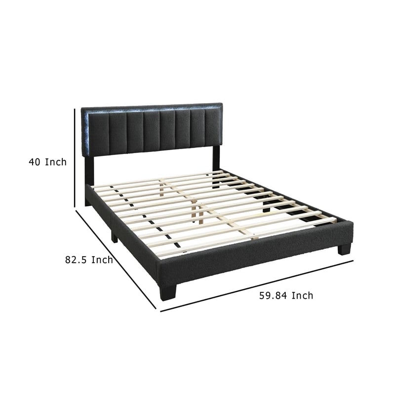 Zemo Queen Size Bed- LED Headboard- Charcoal Gray Wool Upholstery