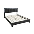 Zemo Queen Size Bed- LED Headboard- Charcoal Gray Wool Upholstery