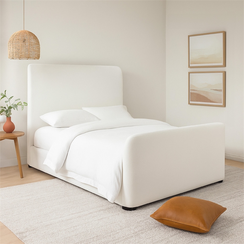 Zuo Contemporary Queen Size Bed- Contoured Tall White Padded Upholstery