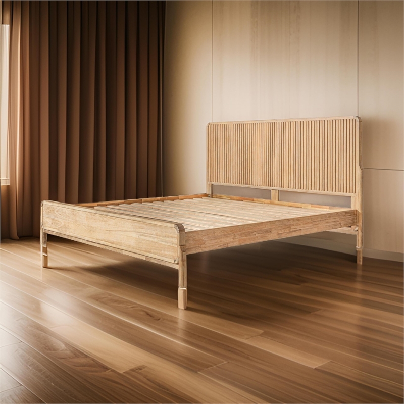 Cid Tori Queen Bed- Fluted Headboard- Low Profile Platform- Natural Brown