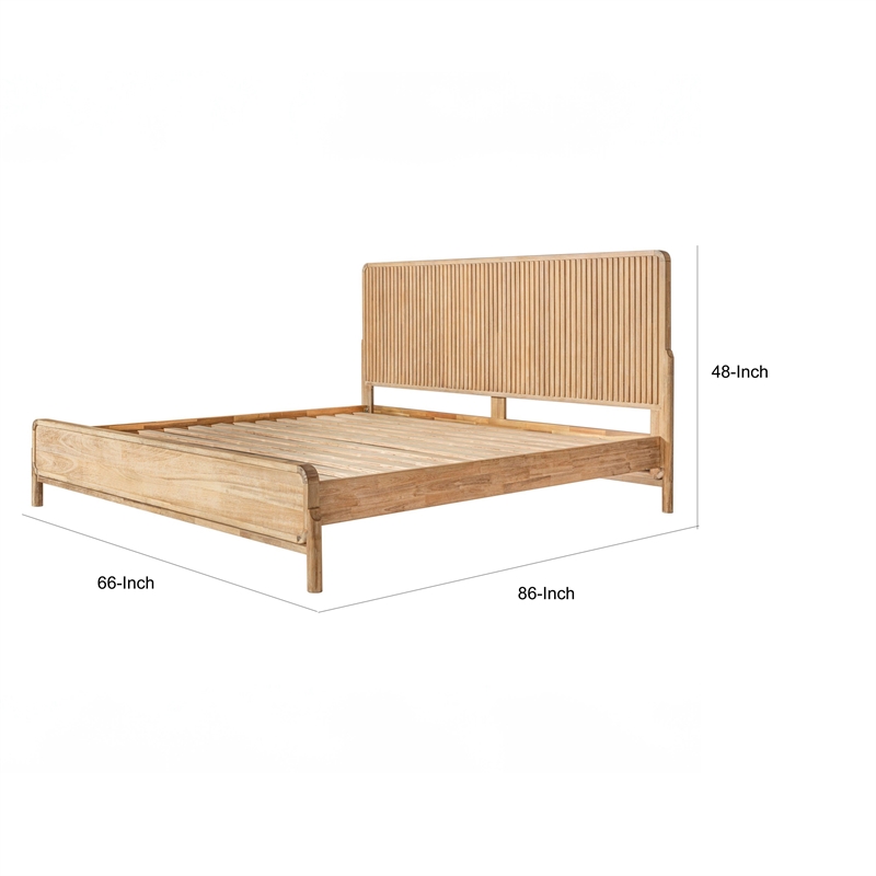 Cid Tori Queen Bed- Fluted Headboard- Low Profile Platform- Natural Brown