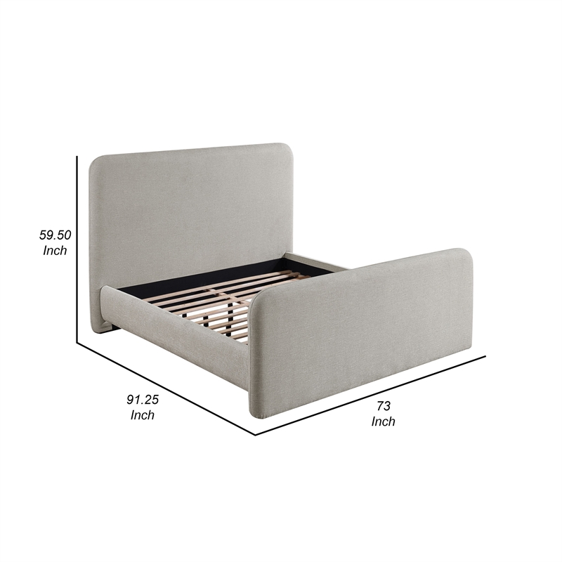 Jene Queen Size Bed- Upholstered Panel Headboard- Rounded Corners- Gray