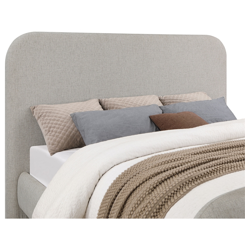 Jene Queen Size Bed- Upholstered Panel Headboard- Rounded Corners- Gray