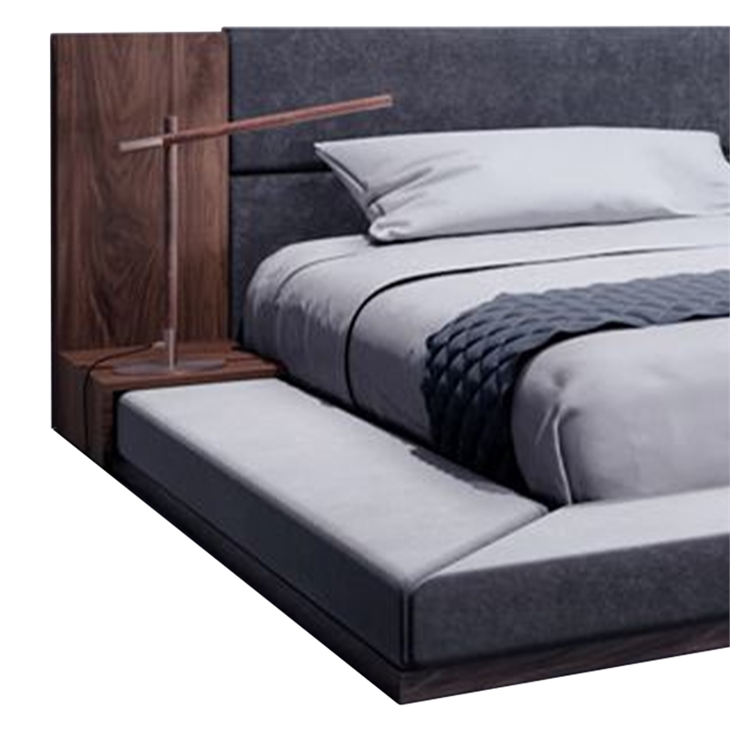 Noe Zen Japanese Low Profile Queen Bed w Nightstand- Dark Gray- Walnut