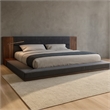 Noe Zen Japanese Low Profile Queen Bed w Nightstand- Dark Gray- Walnut