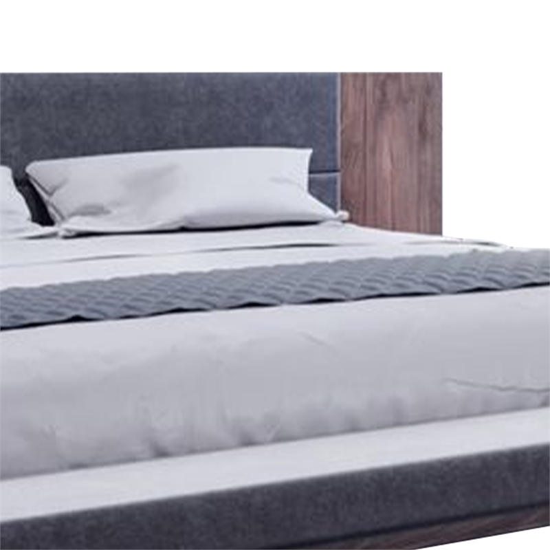 Noe Zen Japanese Low Profile Queen Bed w Nightstand- Dark Gray- Walnut