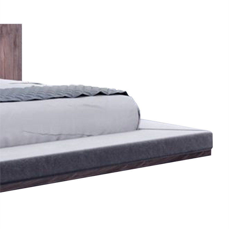 Noe Zen Japanese Low Profile Queen Bed w Nightstand- Dark Gray- Walnut