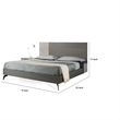 Leen King Size Platform Bed- Black Metal Legs- Gray Panel Headboard
