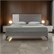 Leen King Size Platform Bed- Black Metal Legs- Gray Panel Headboard