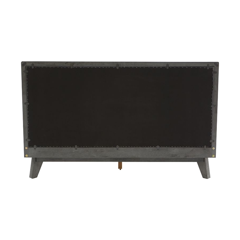 Kiran Queen Size Platform Bed- Gray Upholstered Headboard- Wood Frame