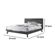 Kiran Queen Size Platform Bed- Gray Upholstered Headboard- Wood Frame