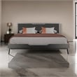 Kiran Queen Size Platform Bed- Gray Upholstered Headboard- Wood Frame