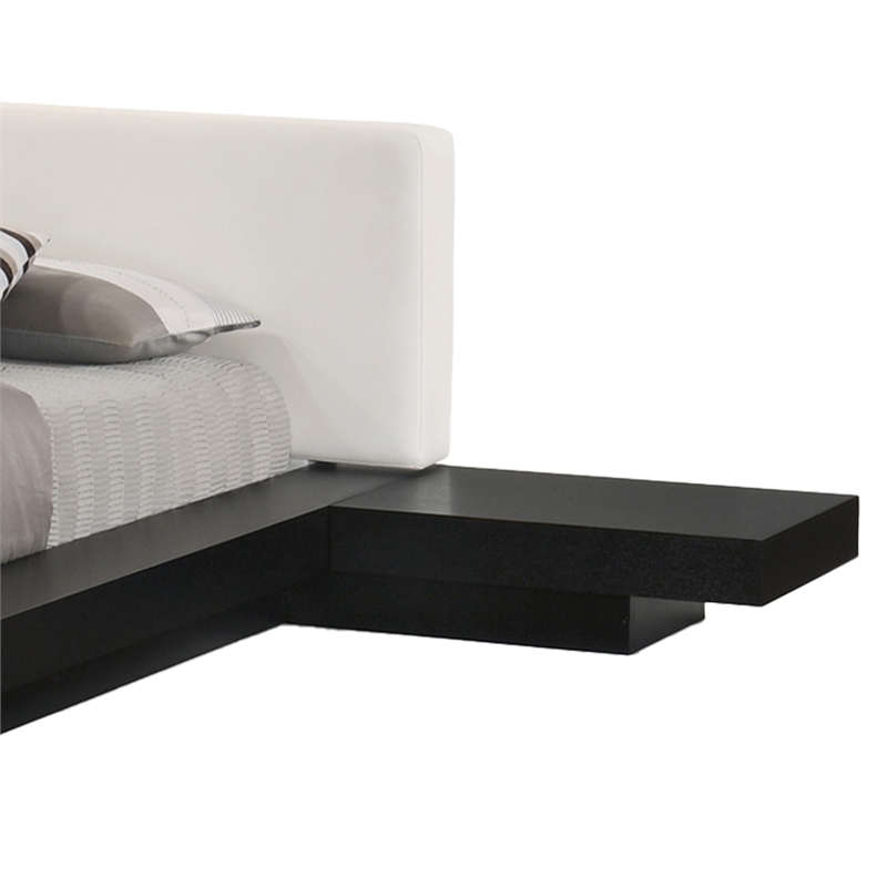 Nia King Platform Bed- White Faux Leather Upholstery Black Nightstands