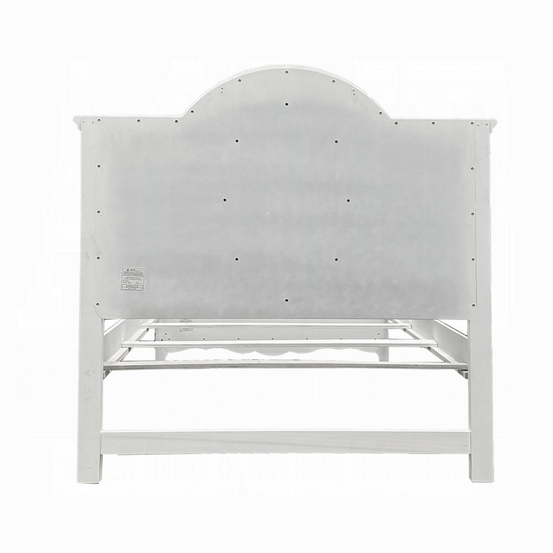Auri Twin Size Bed- Floral Motifs Arched Headboard- Classic White Wood