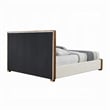 Lesa Queen Bed- Channel Tufted Beige Chenille Upholstery- Walnut Brown