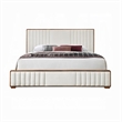 Lesa Queen Bed- Channel Tufted Beige Chenille Upholstery- Walnut Brown