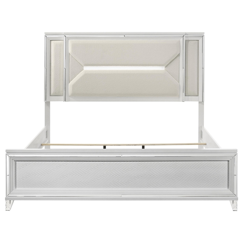 Mory King Size Bed- Textured- LED Headboard- Ivory Boucle Upholstery