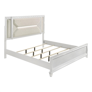 Mory King Size Bed- Textured- LED Headboard- Ivory Boucle Upholstery