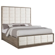 Lyni California King Bed- Grid Tufted Ivory Upholstery- Oak Brown