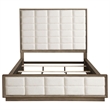 Lyni California King Bed- Grid Tufted Ivory Upholstery- Oak Brown