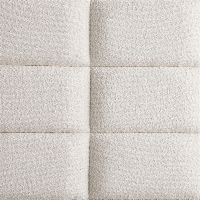 Lyni California King Bed- Grid Tufted Ivory Upholstery- Oak Brown