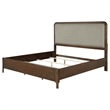 Rie King Size Bed- Taupe Gray Upholstered Headboard- Walnut Brown Wood