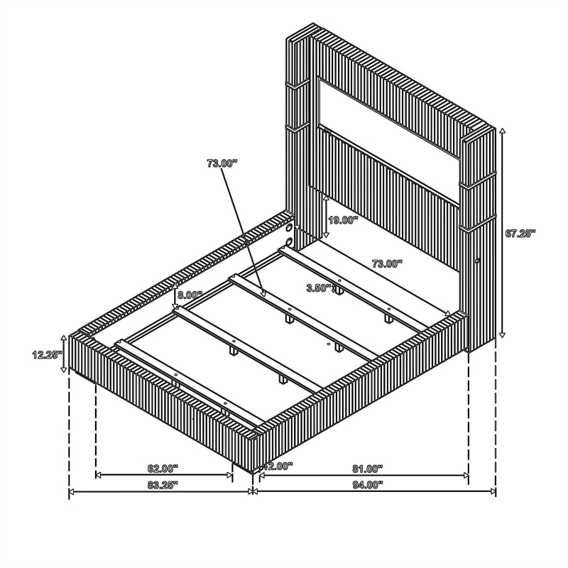 Caro California King Bed- Wingback Panel w LED Flame- Black Upholstery