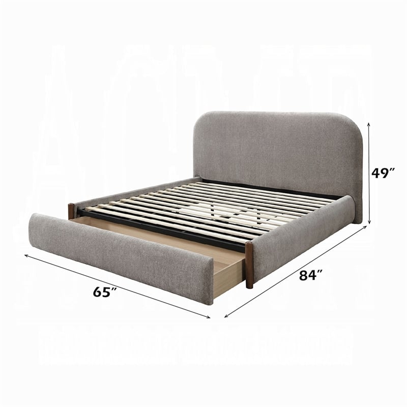 Orion Full Size Bed with Built-In Storage Drawer- Medium Gray Fabric
