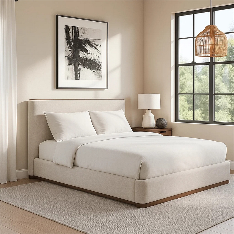 Orion Full Size Bed with Built-In Storage Drawer- Medium Gray Fabric