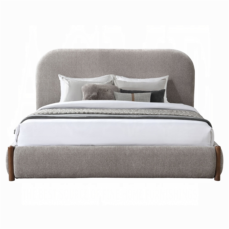Orion Queen Size Bed with Built-In Storage Drawer- Medium Gray Fabric