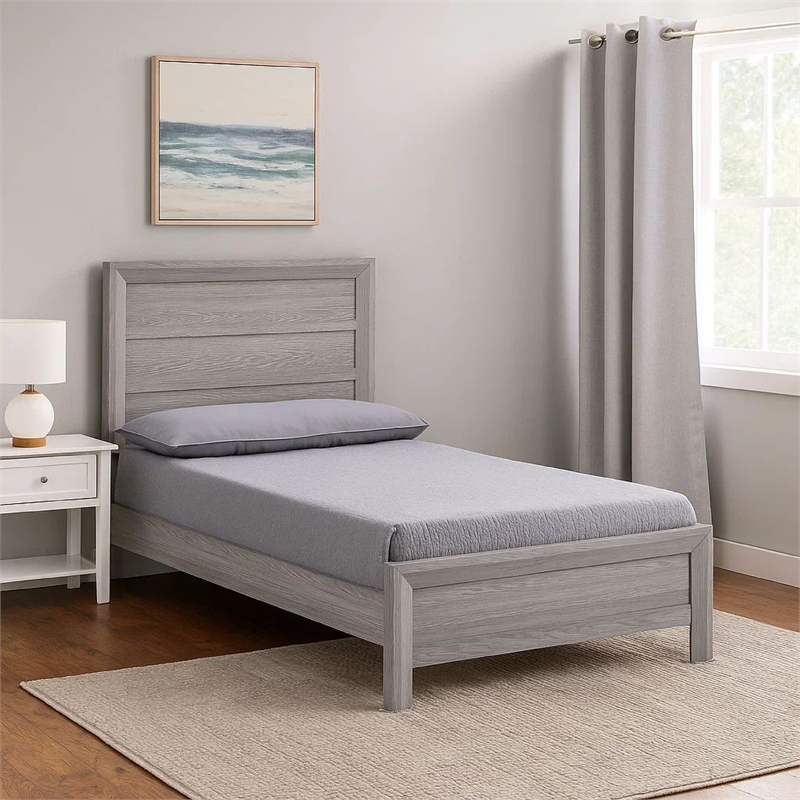 Laide Twin Bed- Panel Style Headboard- Rustic Farmhouse Driftwood Gray