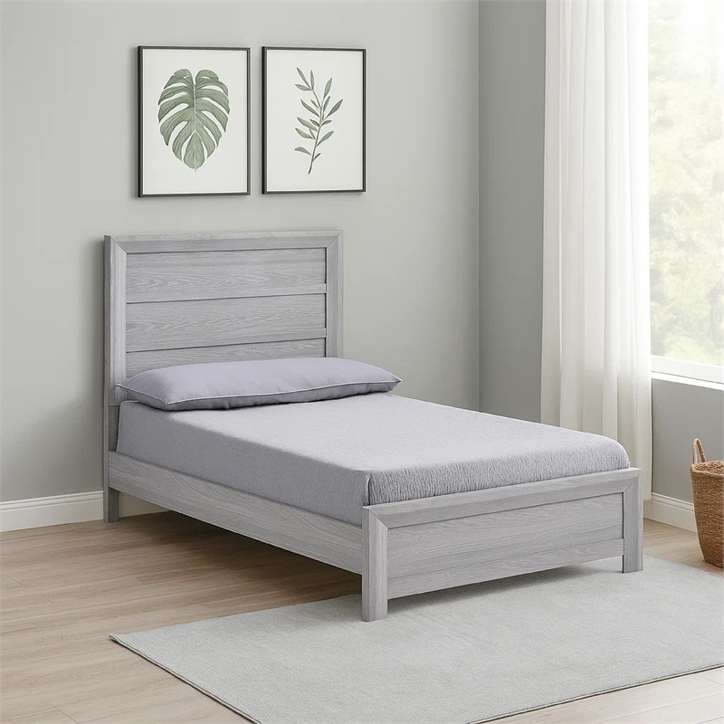 Laide Twin Bed- Panel Style Headboard- Rustic Farmhouse Driftwood Gray