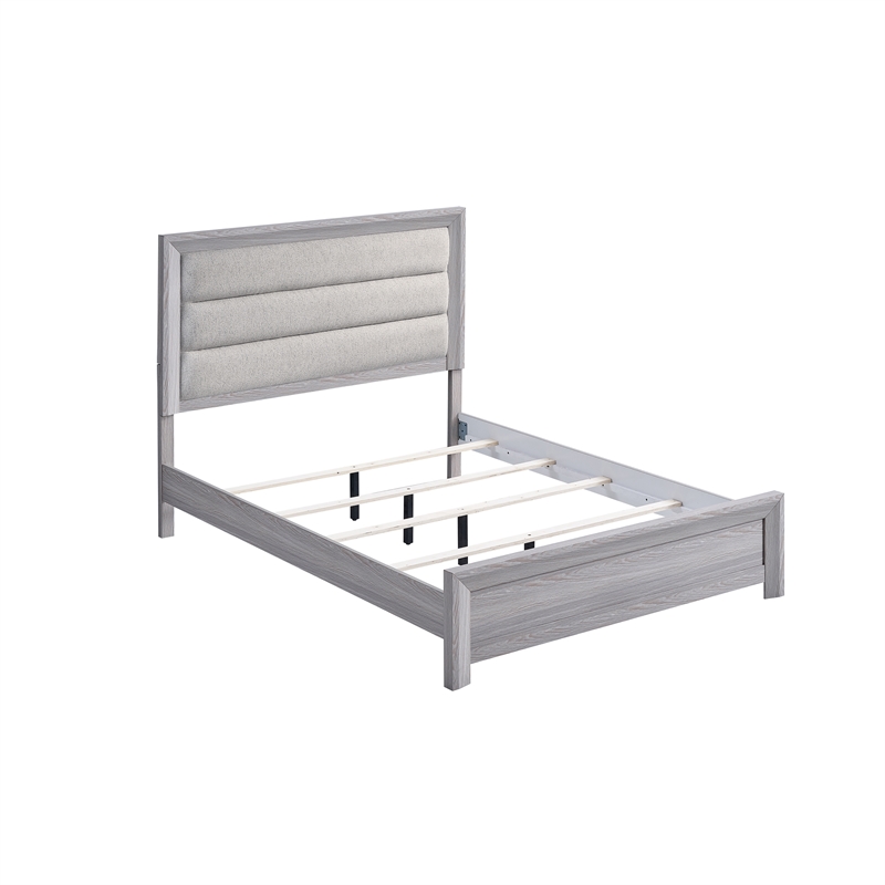 Laide Queen Bed with Channel Tufted Upholstered Headboard- Driftwood Gray