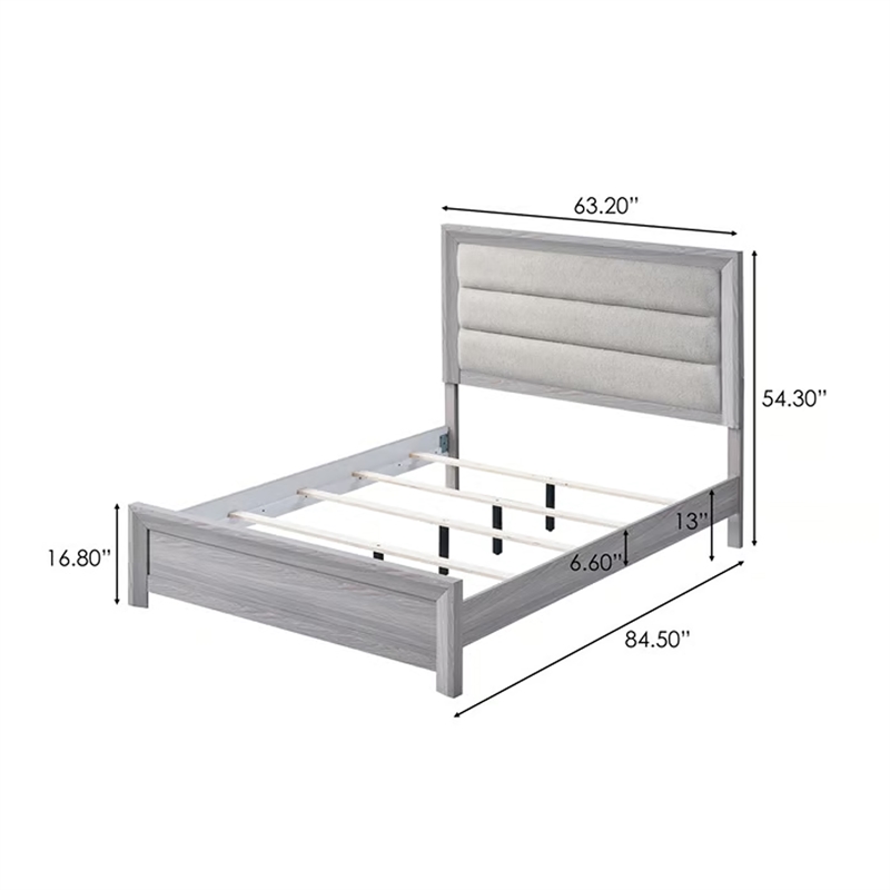 Laide Queen Bed with Channel Tufted Upholstered Headboard- Driftwood Gray