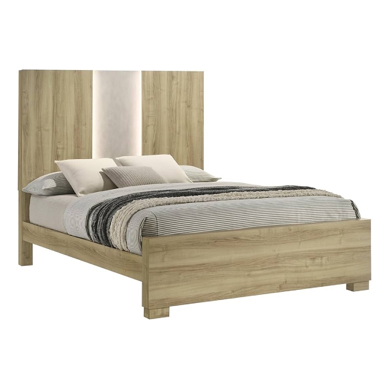 Amey King Panel Bed with Built In Light- White Trim- Brown Driftwood