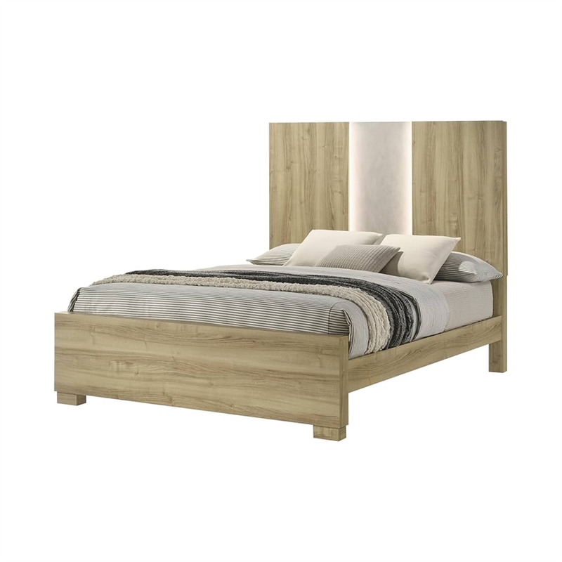 Amey King Panel Bed with Built In Light- White Trim- Brown Driftwood