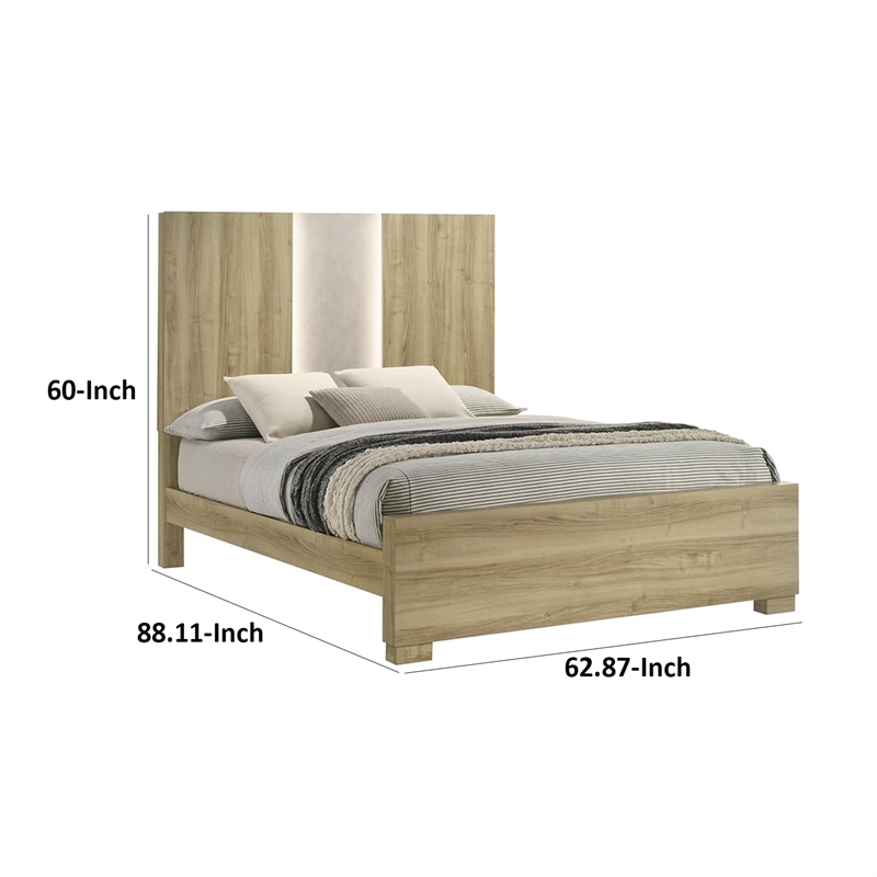 Amey Queen Size Bed with Built In Light- White Trim- Brown Driftwood