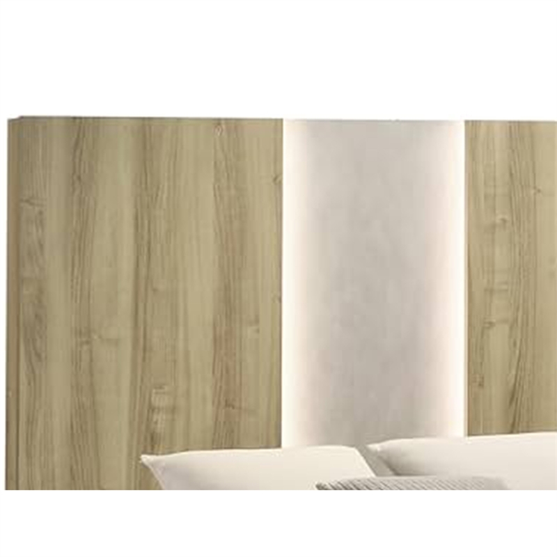 Amey Queen Size Bed with Built In Light- White Trim- Brown Driftwood