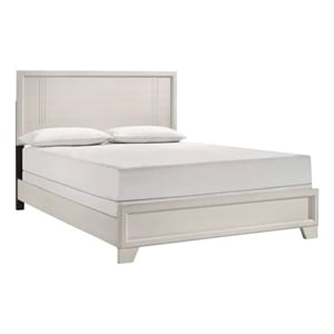 Charie King Bed with Panel-Style Headboard- Tapered Legs- White Wood