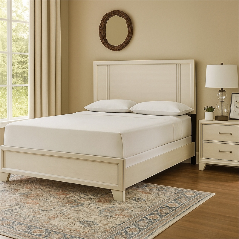 Charie Queen Bed with Panel-Style Headboard- Tapered Legs- White Wood