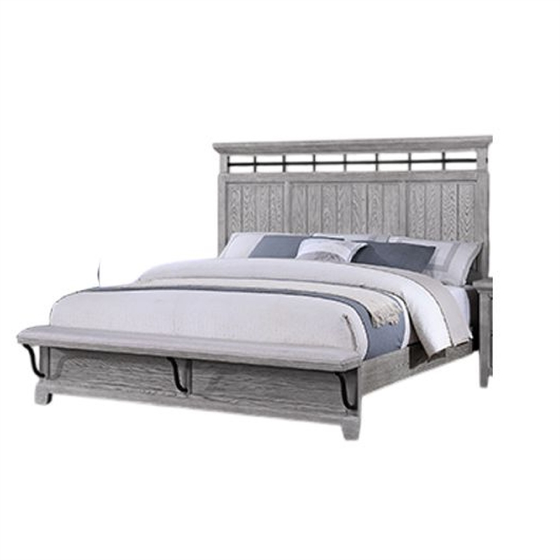 Bix King Size Bed w Upholstered Footboard- Light Gray Wood Grain