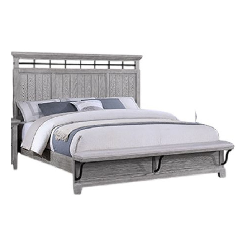 Bix King Size Bed w Upholstered Footboard- Light Gray Wood Grain