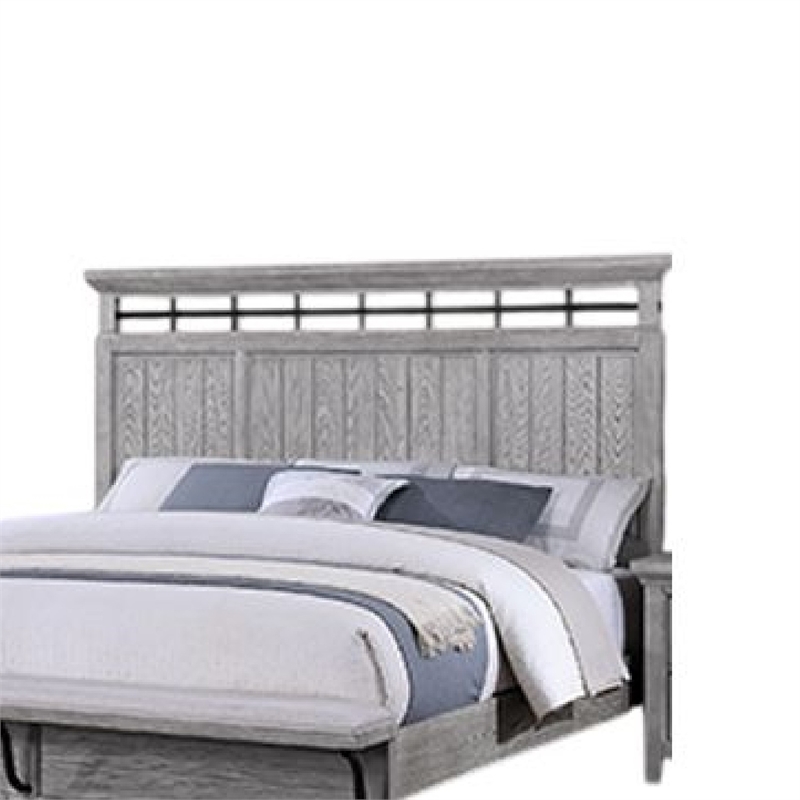 Bix Queen Size Bed w Upholstered Footboard- Light Gray Wood Grain