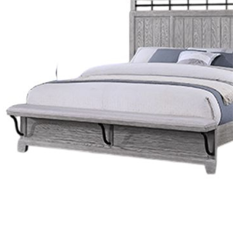 Bix Queen Size Bed w Upholstered Footboard- Light Gray Wood Grain
