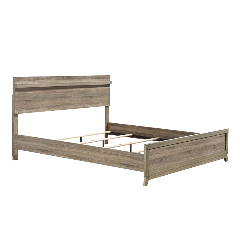 Tily Queen Size Bed w Panel Footboard- Natural Brown Wood Veneers