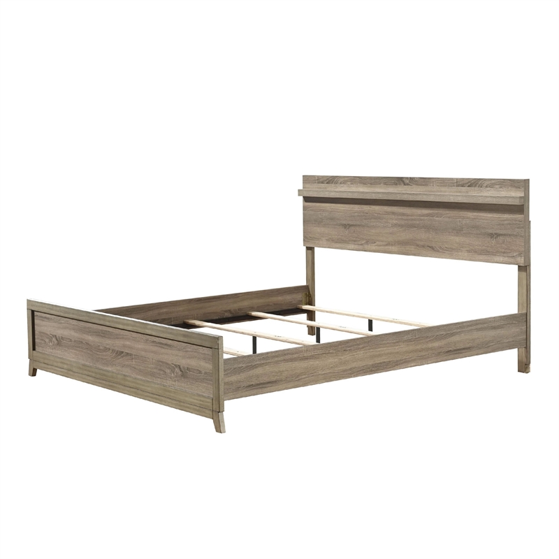 Tily Queen Size Bed w Panel Footboard- Natural Brown Wood Veneers